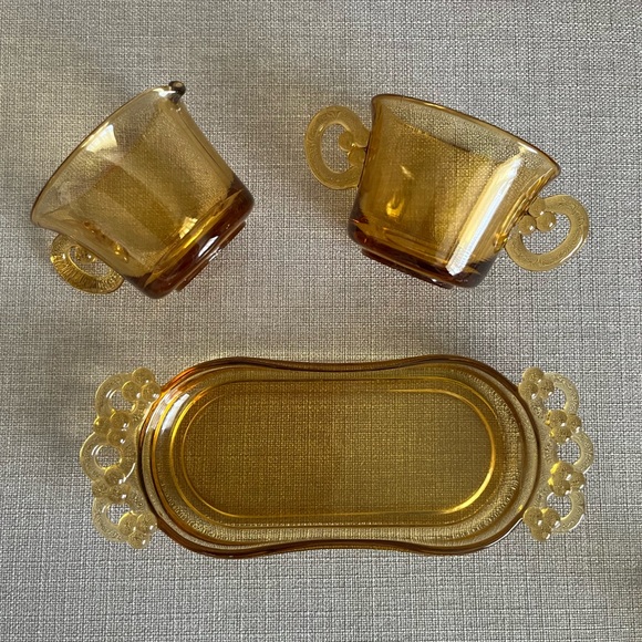 Vintage Josef Inwald Amber glass cream and sugar set bohemian Czech - Picture 2 of 3